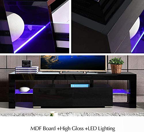 Modern TV Stand with LED Lights & Storage Drawers - 60 Inch Entertainment Center for Living Room, Home Theater - Black TV Cabinet for Flat Screen TVs | Perfect for Movie Nights & Gaming Setup