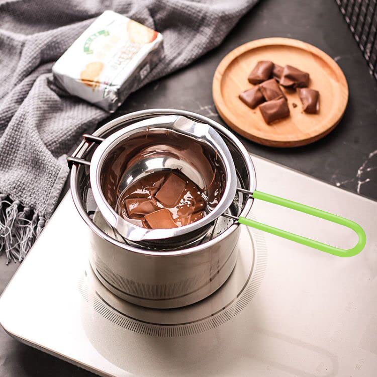 Premium Stainless Steel Double Boiler Pot Set with Silicone Spatula - 600ml & 1600ml for Melting Chocolate, Soap, Wax & Candle Making - Eco-Friendly Green Kitchen Essential for Home Chefs & DIY Crafters