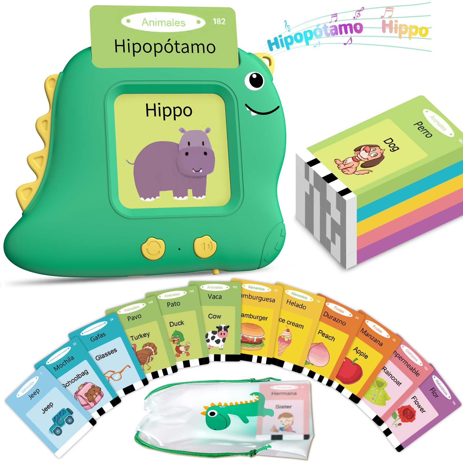 Spanish & English Bilingual Talking Flash Cards - Educational Toddler Toys for 2 3 4 5 Year Old Boys & Girls | Autism Sensory Learning, Montessori Speech Therapy Toys | Perfect for Preschool Gifts, Homeschooling & Early Childhood Development