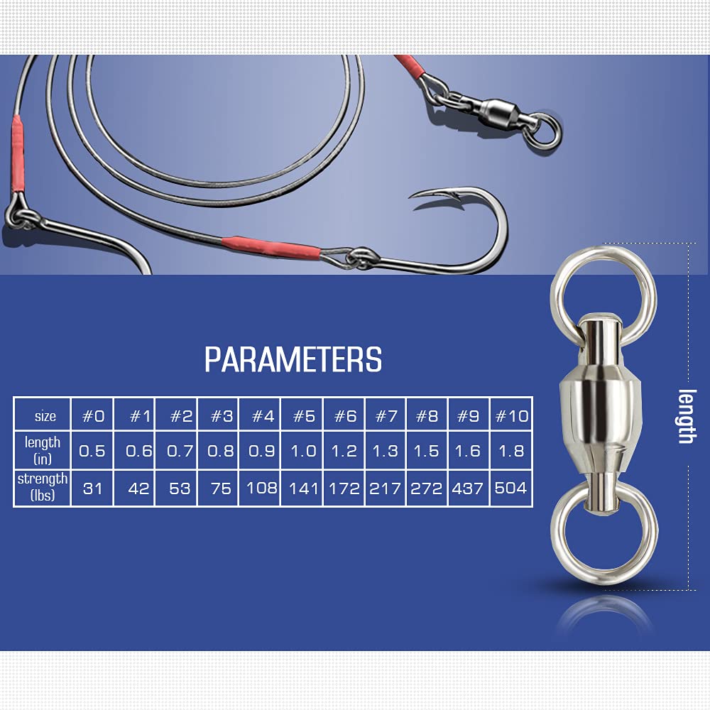 AMYSPORTS Stainless Steel Ball Bearing Fishing Swivels - High Strength Barrel Swivel Connectors for Freshwater & Saltwater Fishing - Perfect for Lure Rigging, Trolling & Offshore Angling