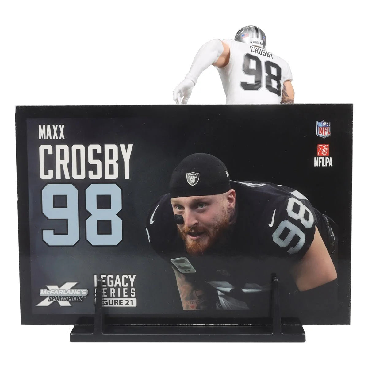Maxx Crosby Las Vegas Raiders White Jersey NFL Platinum Chase Posed Figure 2024 - Perfect for Sports Collectors, Game Room Decor, and Raiders Fans Gifts
