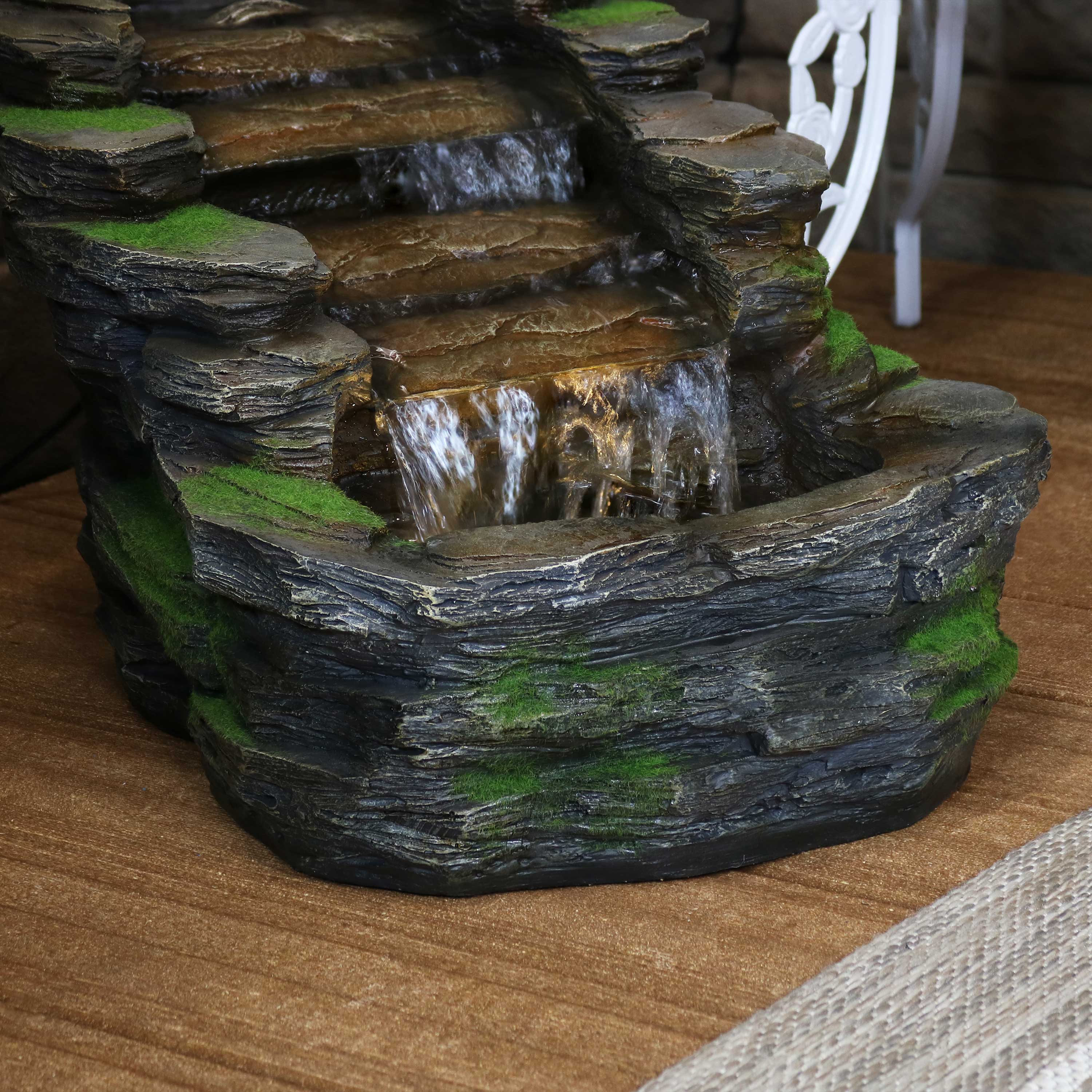 Sunnydaze Shale Falls Outdoor Water Fountain with LED Lights - 13 Inch Garden Decor for Patio, Yard, and Landscape | Relaxing Water Feature for Backyard, Porch, and Outdoor Living Spaces