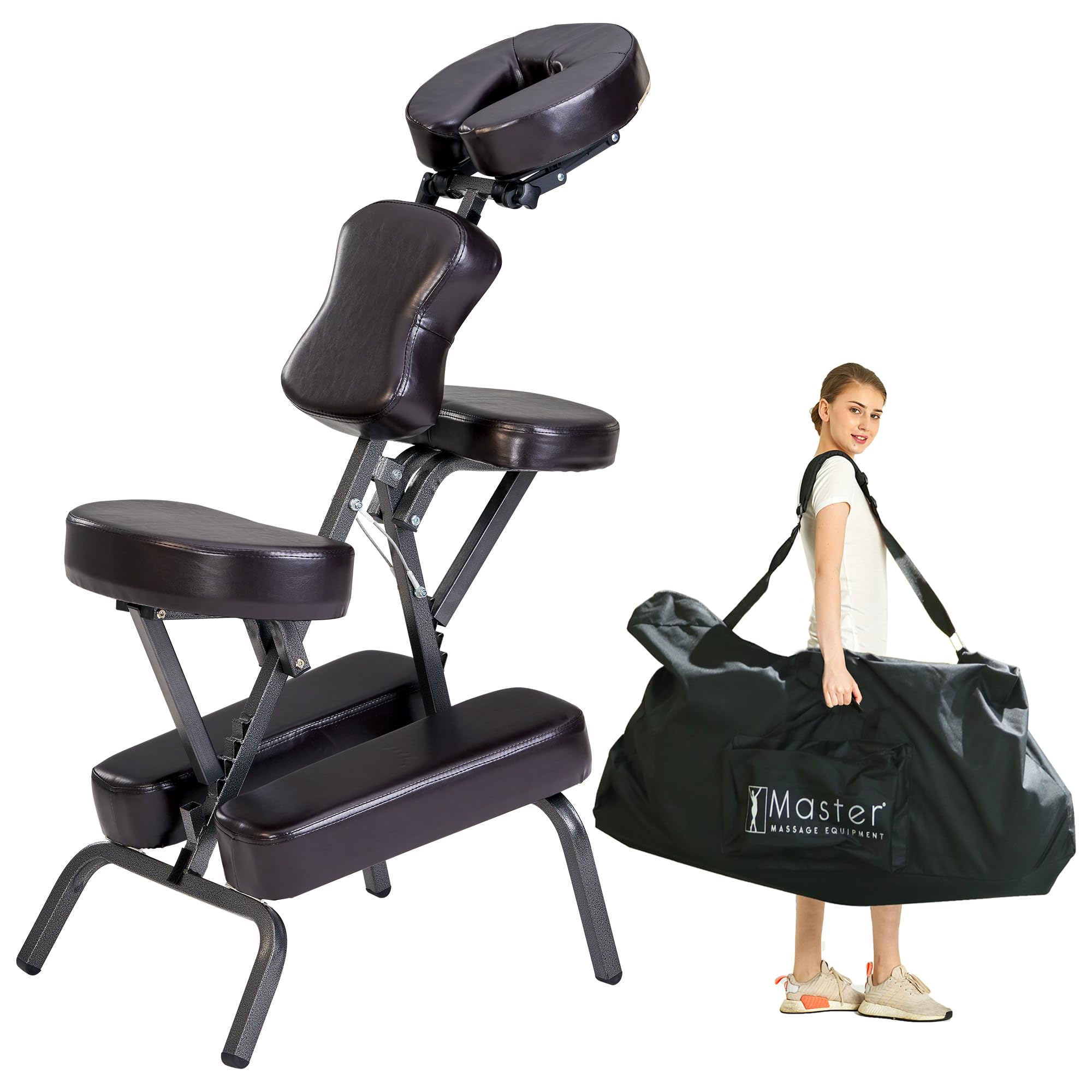 Portable Lightweight Full Body Massage Chair with Adjustable Height & Carrying Case - Folding Salon & Tattoo Chair with Face Cradle - Perfect for Home, Spa, Tattoo Parlor & Relaxation (Coffee Color)
