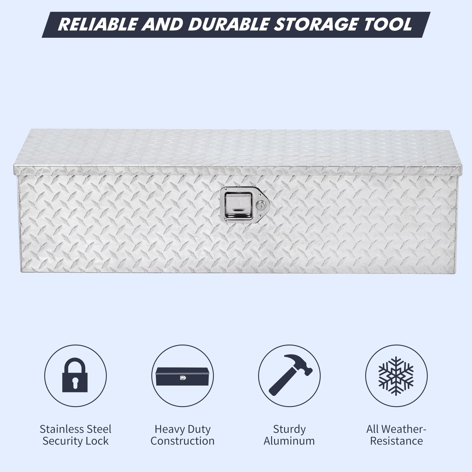 GARVEE 30 Inch Heavy Duty Diamond Plate Toolbox with Shelf - Silver | Durable Truck Tool Storage for Mechanics, Contractors & DIY Enthusiasts | Perfect for Pickup Trucks, Workshops & Job Sites
