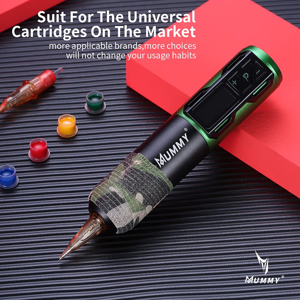 Professional Rotary Tattoo Pen Machine - 1800mAh Coreless Motor, Digital LED Display, Mummy Cartridge Compatible (Green) | Ideal for Tattoo Artists, Beginners & Professional Tattoo Supplies