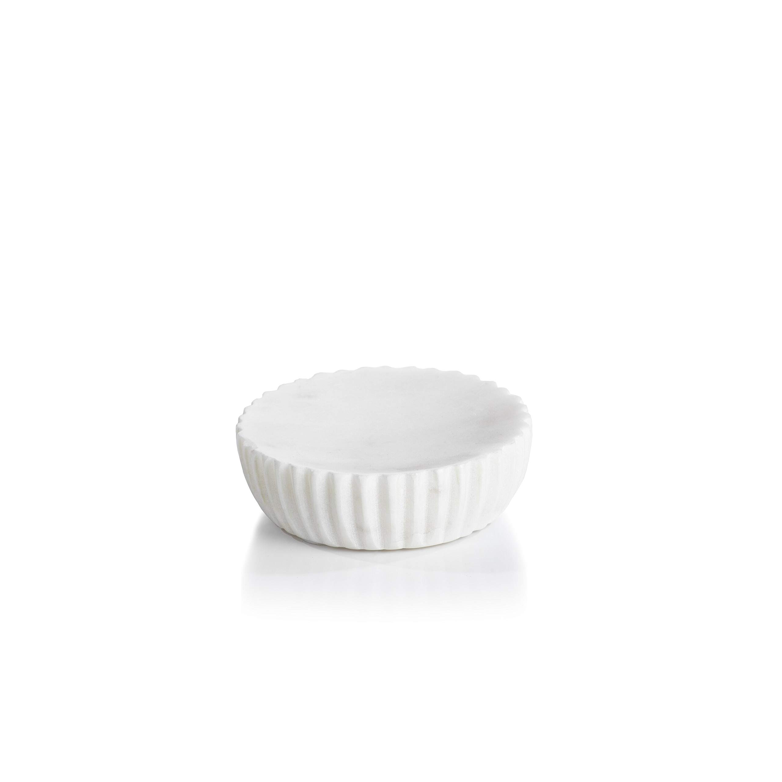 Zodax Mannara 5-Inch Marble Soap Dish - Elegant White & Gold Bathroom Organizer for Luxury Spa, Hotel, or Home Decor