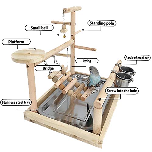 Premium Wooden Parrot Playstand with Ladder, Feeder Cups & Toys - Bird Play Gym, Exercise Perch & Playground for Parakeets, Cockatiels, Conures - Perfect for Cage-Free Playtime & Training Sessions