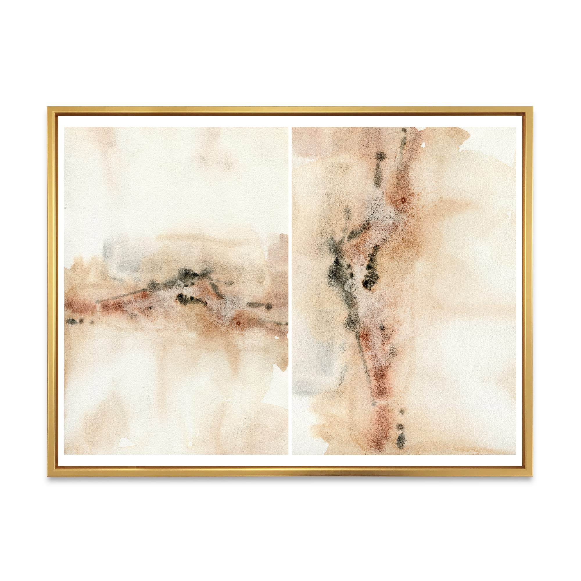 Abstract Yellow Beige Red Pink Spots Pastel Framed Canvas Wall Art Print - Modern Home Decor for Living Room, Bedroom & Office