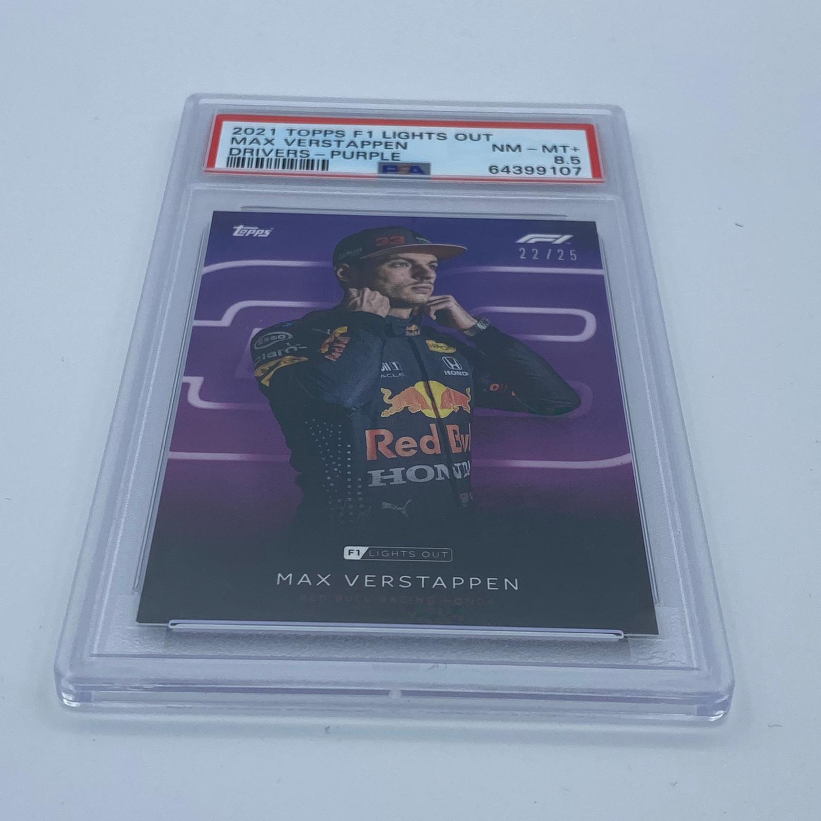 PSA 8.5 Graded 2022 Max Verstappen Purple Parallel Driver Card #22/25 - Perfect for F1 Collectors, Racing Fans & Sports Memorabilia Displays