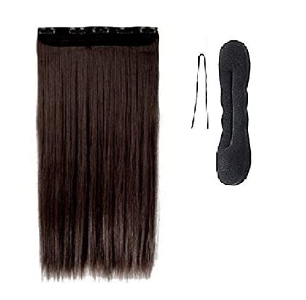 INAAYA 5-Piece Clip-In Straight Hair Extensions with Free Styling Tools - Natural Brown | Perfect for Daily Wear, Parties & Special Occasions