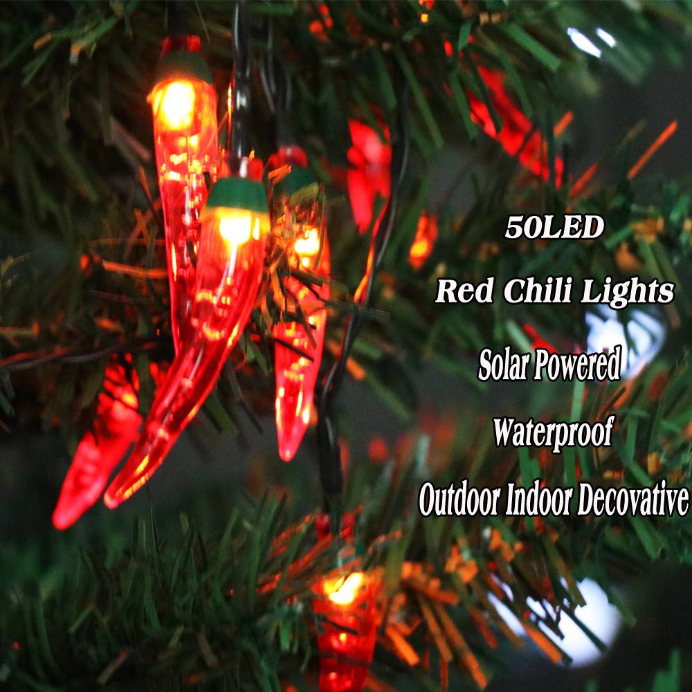 50LED Solar Red Chili String Lights - 23FT Outdoor Waterproof Fairy Lights for Garden, Porch, Wedding, Party & Christmas Decor - Energy-Efficient Solar-Powered LED Chili Pepper Lights for Holiday & Harvest Decoration