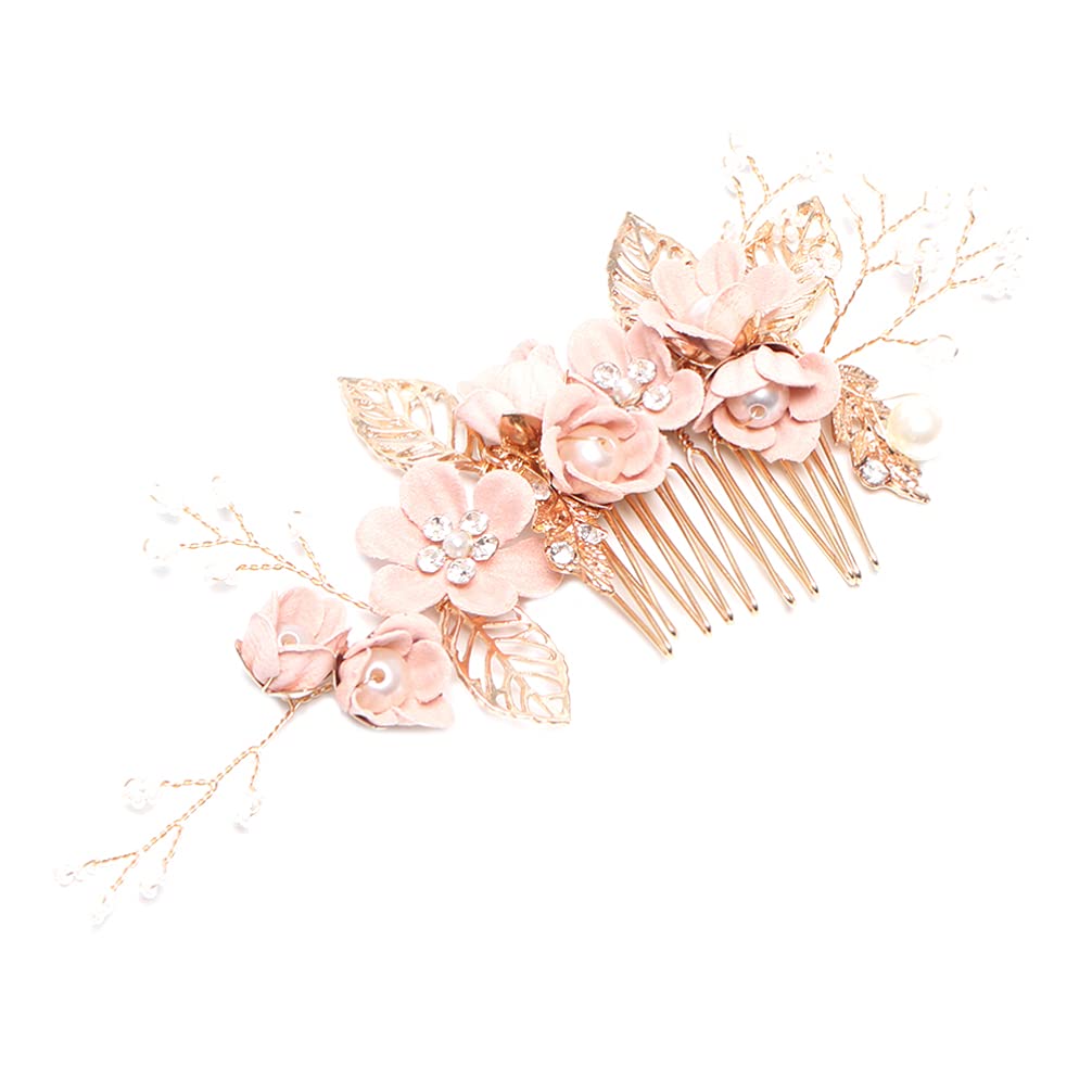 Beaupretty Pink Metal Wedding Hair Comb with Delicate Crystal Decor - Rhinestone Hair Accessories for Bride & Bridesmaids - Perfect for Weddings, Prom & Formal Events