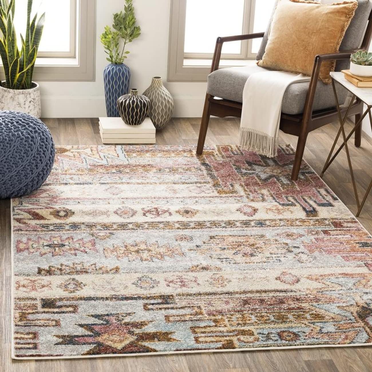 Mark&Day 8ft Round Radstock Bohemian Area Rug - Light Gray, Beige & White Handmade Carpet for Living Room, Bedroom, Kitchen | Non-Slip Soft Floor Mat for Home Decor, Dining Area & Nursery (7'10