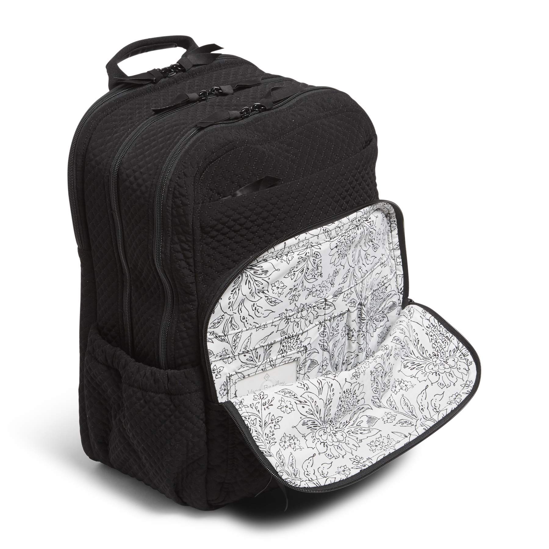 Vera Bradley Women's Microfiber XL Campus Backpack - Classic Black One Size | Spacious College Backpack for School, Travel & Work | Durable & Stylish Laptop Bag for Students & Professionals