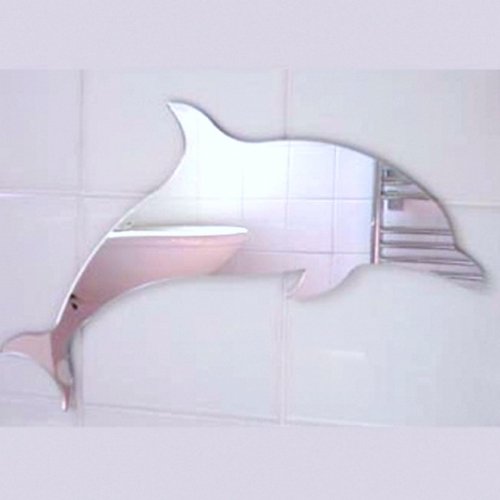 Dolphin Shaped Wall Mirror - 60cm x 35cm Decorative Bathroom & Living Room Mirror for Coastal Home Decor