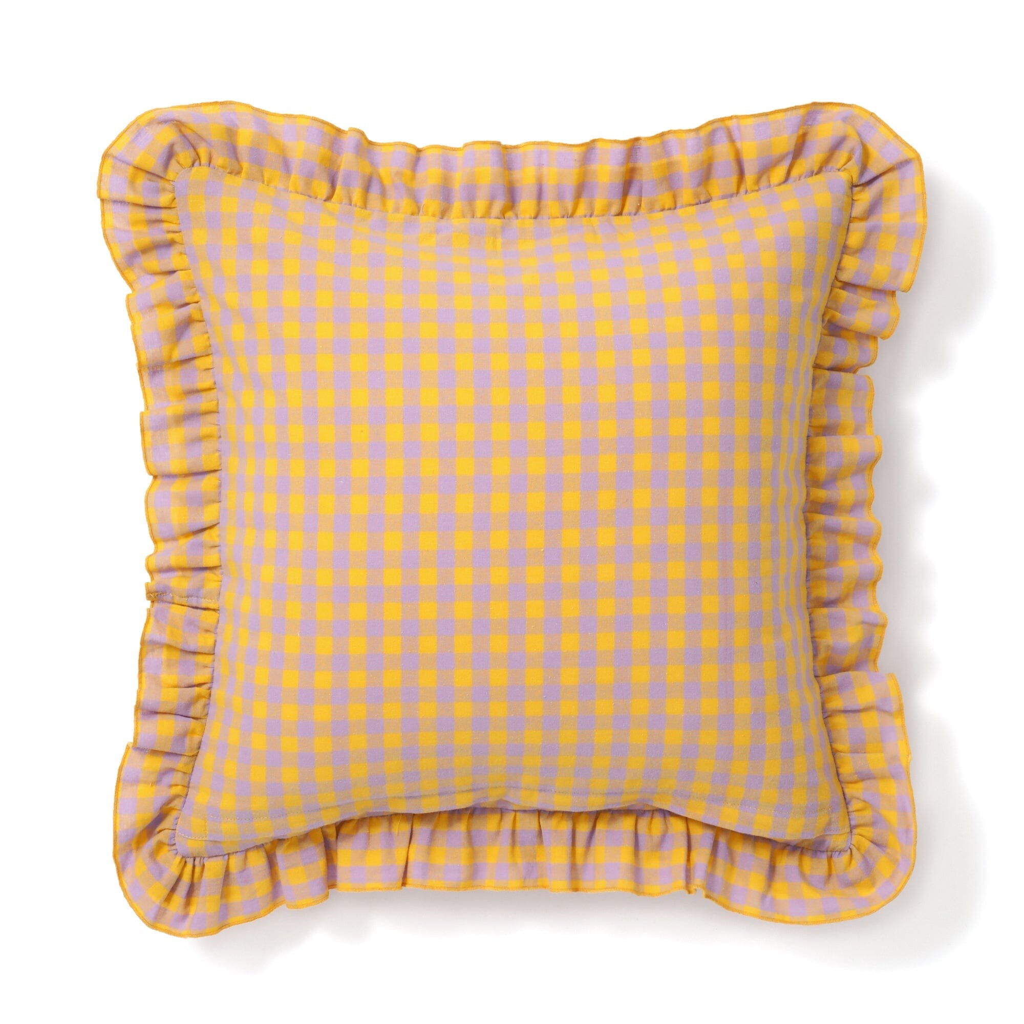 Frilled Embroidered Cushion Cover 18x18 Inches Yellow and Purple - Perfect for Sofa, Bed, Chair Decor and Home Styling