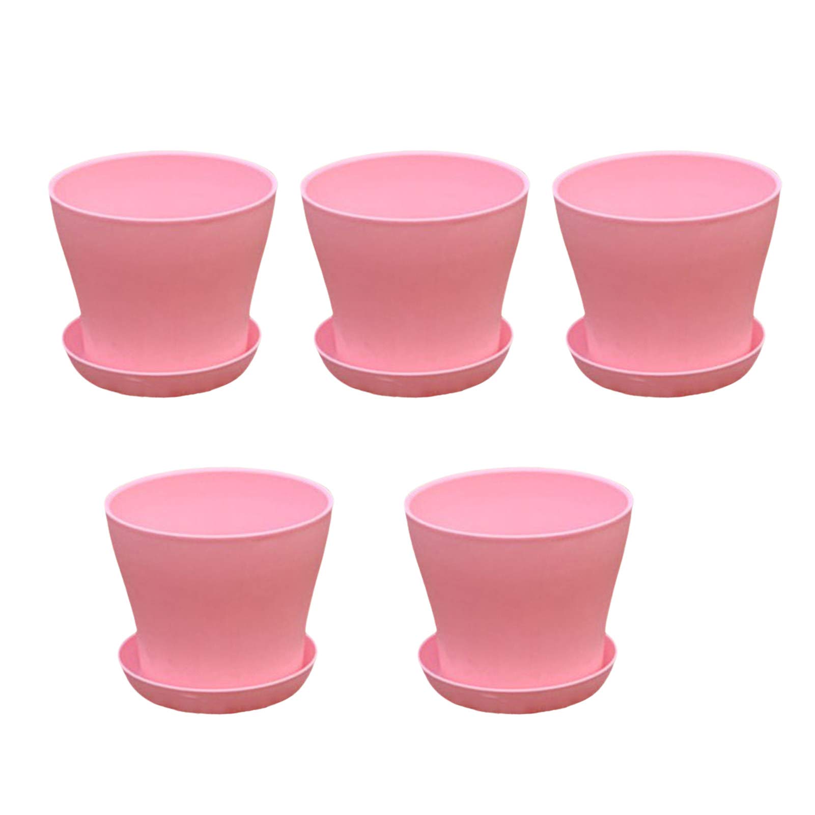 5Pcs Pink XS Odorless Fall-Resistant PP Flower Pots with Base - Perfect for Outdoor Gardens, Balconies & Housewarming Gifts | Durable Plant Containers for Herbs, Succulents & Small Plants
