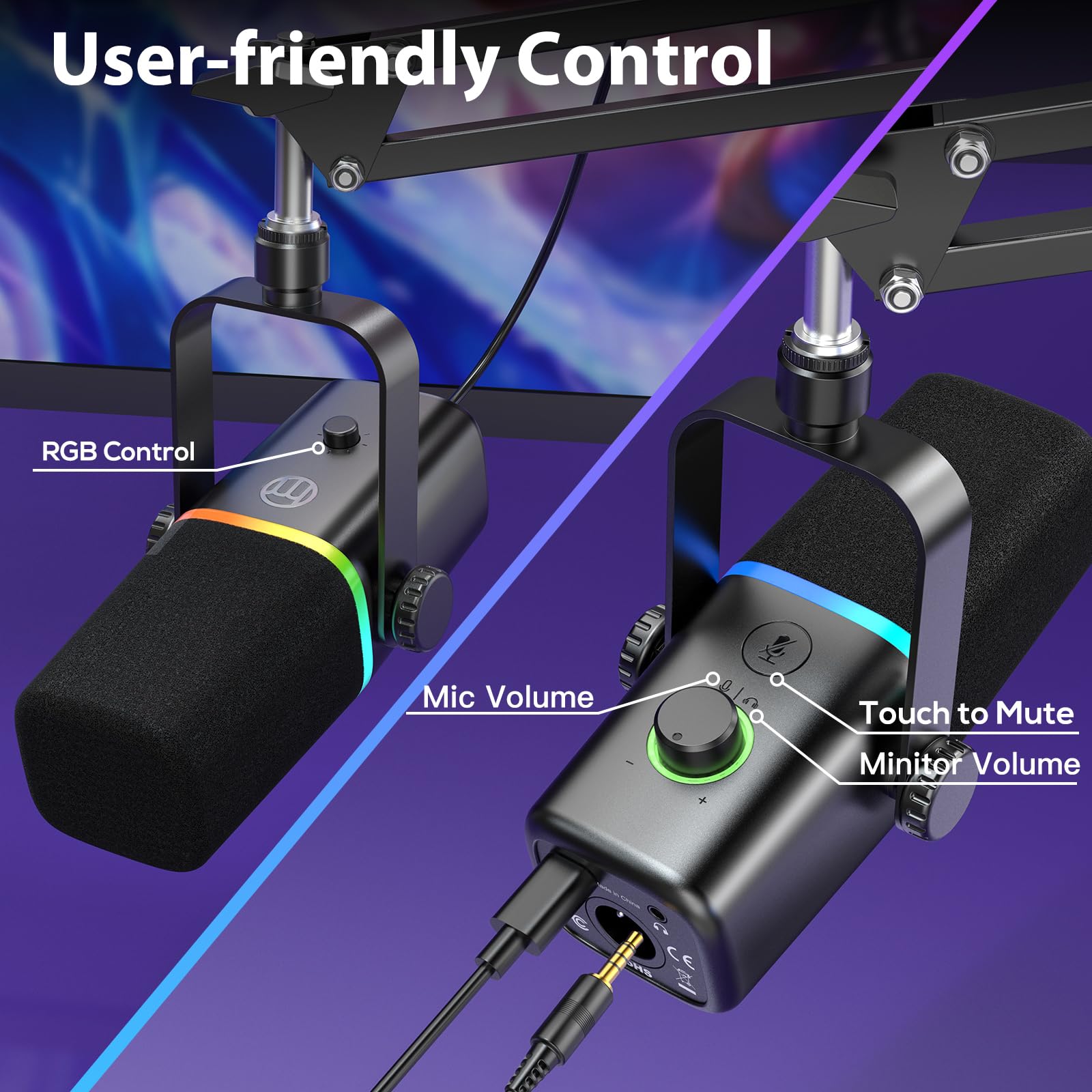 ZealSound XLR/USB Gaming Mic with RGB Light for Streaming & Podcasting - Perfect for YouTube & PC Gaming