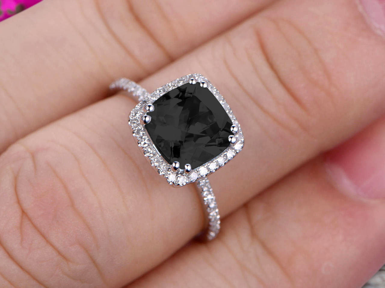 1.5 Carat Cushion Cut Black Diamond Moissanite Engagement Ring - 10k White Gold Wedding Band for Women, Proposal & Anniversary Gift - Perfect for Romantic Proposals, Bridal Jewelry & Special Occasions