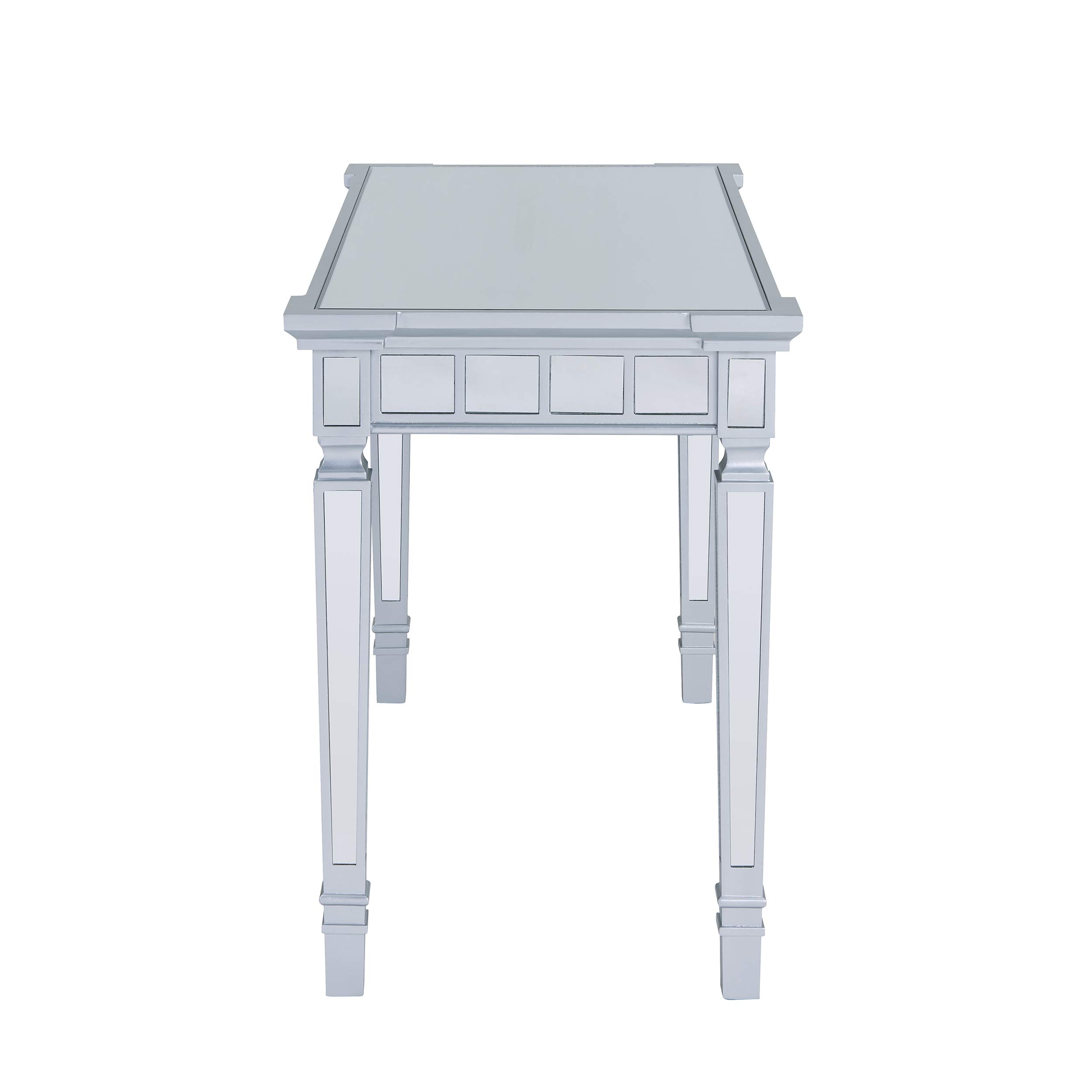 SEI Furniture Glenview Glam Mirrored Writing Desk with Drawers - Matte Silver Finish | Elegant Vanity Desk for Bedroom, Home Office & Dressing Room