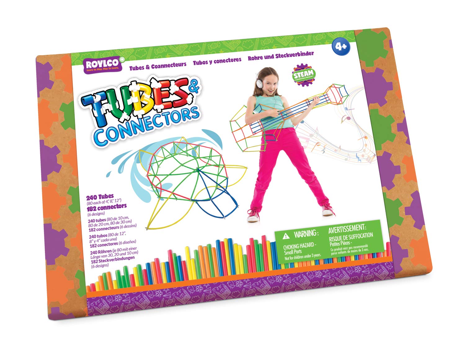 Roylco Building Tubes and Connectors - STEM Educational Construction Toy for Kids - Creative Play, Classroom Activities, and DIY Projects