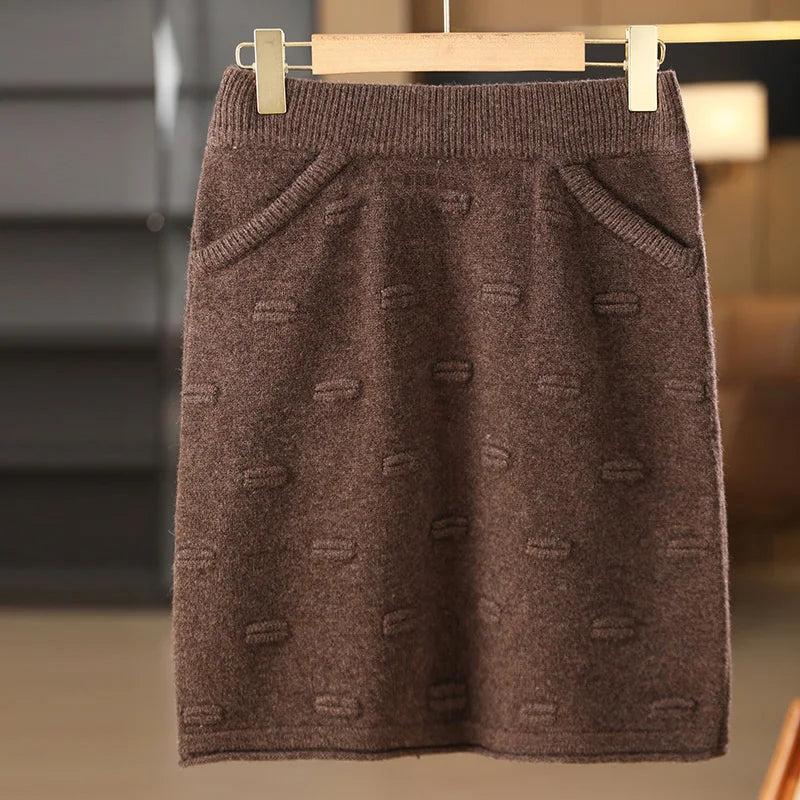 Women's 100% Wool High Waist Knitted A-Line Skirt | Autumn Winter Slimming Short Skirt | Versatile Hip-Hugging One Step Skirt for Office, Dating & Casual Outfits