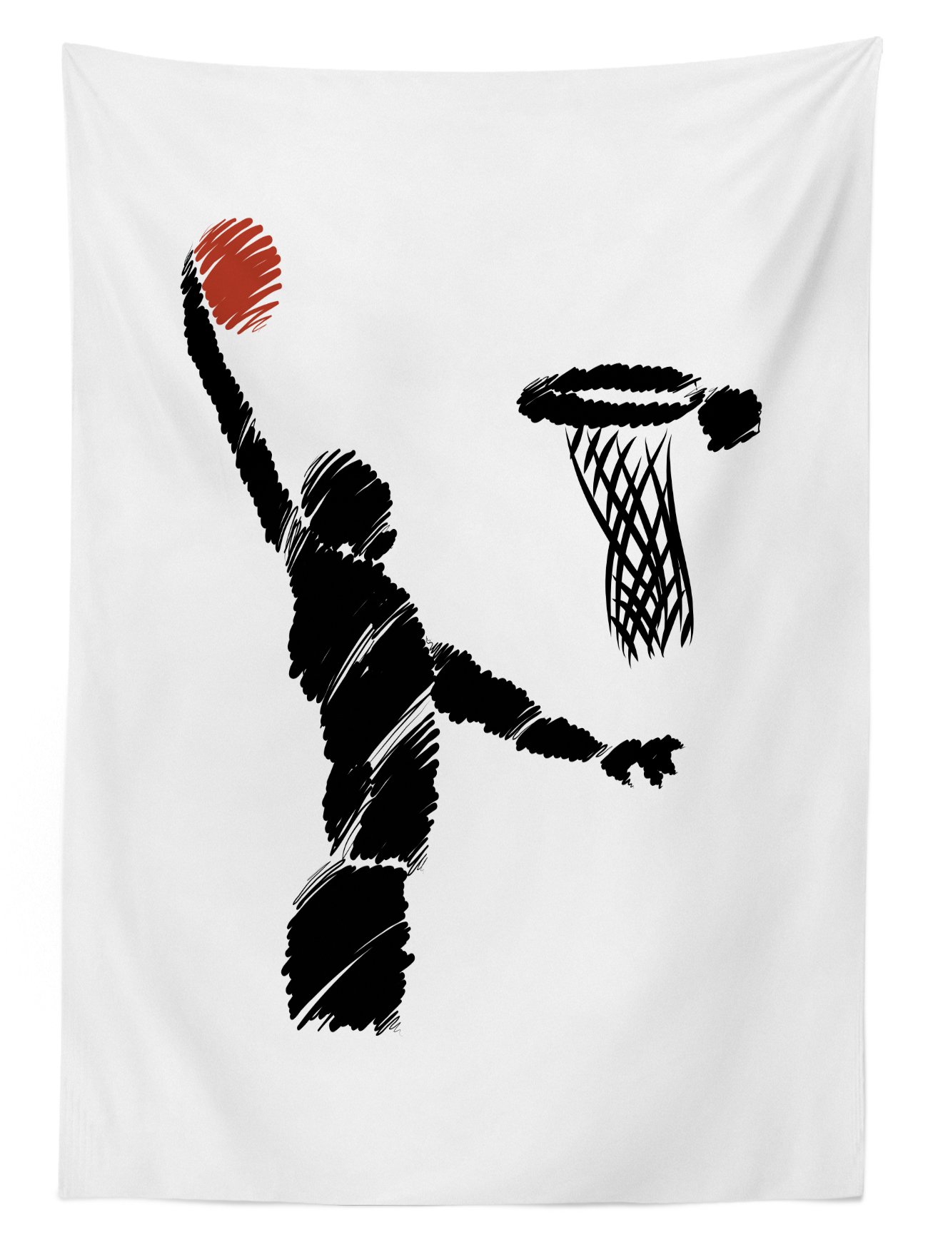 Ambesonne Youth Outdoor Tablecloth - Basketball Player Jumping Athlete Training Artwork, Washable Picnic Table Cover 58x120 Inches, Cinnamon Black White | Perfect for BBQs, Picnics, Sports Parties & Outdoor Dining Decor