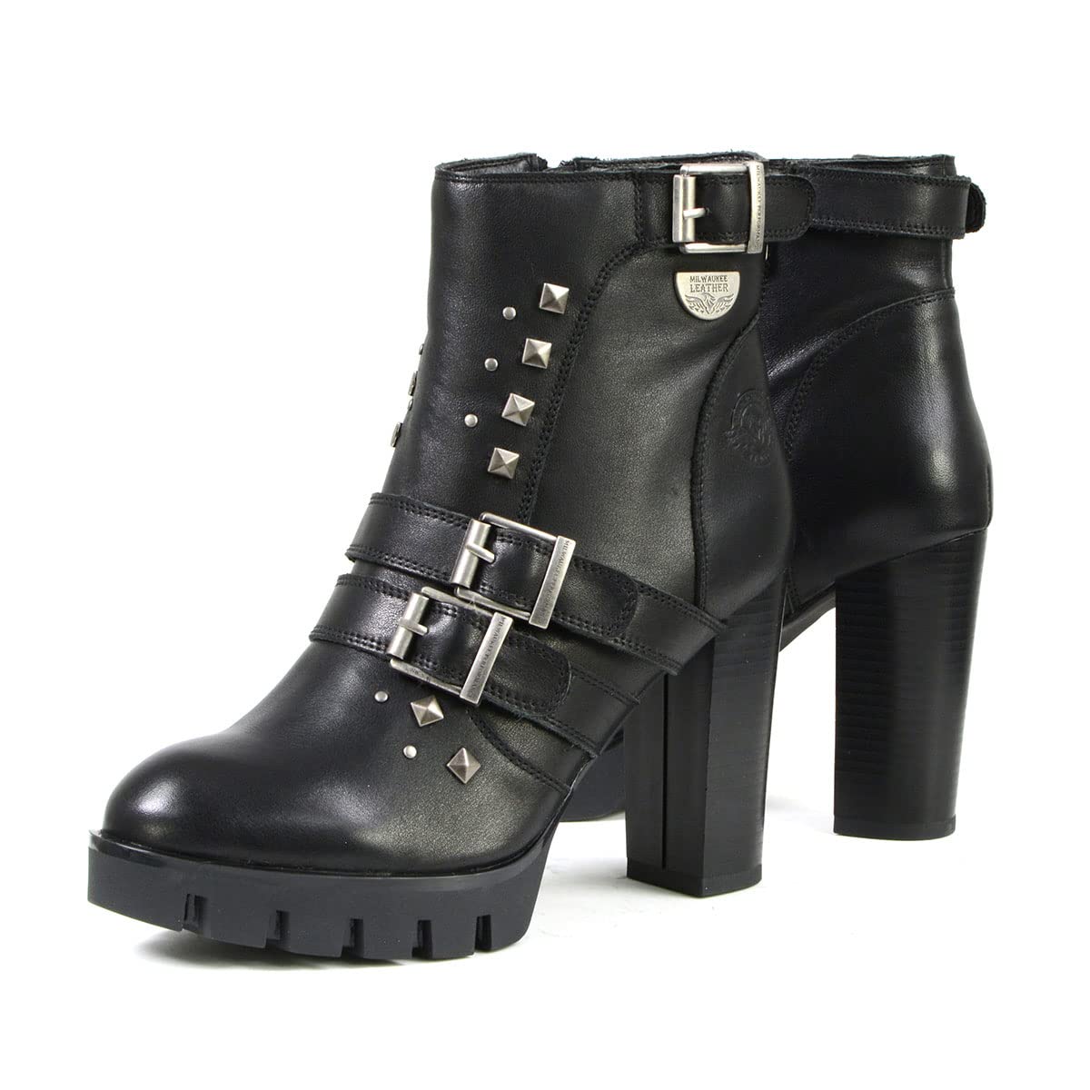 Milwaukee Leather MBL9456 Women's Premium Black Leather Fashion Platform Boots with Straps - Size 7 | Stylish Ankle Boots for Casual Outfits, Date Nights & Fall Fashion