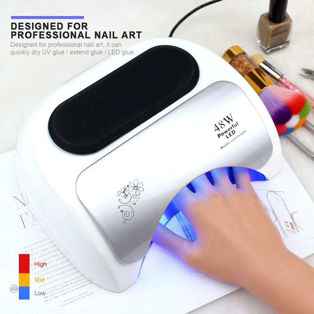 Professional 48W UV LED Nail Lamp Dryer with Auto Sensor & 3 Timers - 21 LED + 1 CCFL Light for Gel Polish Curing - Perfect for Home & Salon Manicures, Nail Art, Acrylic & Dip Powder Nails