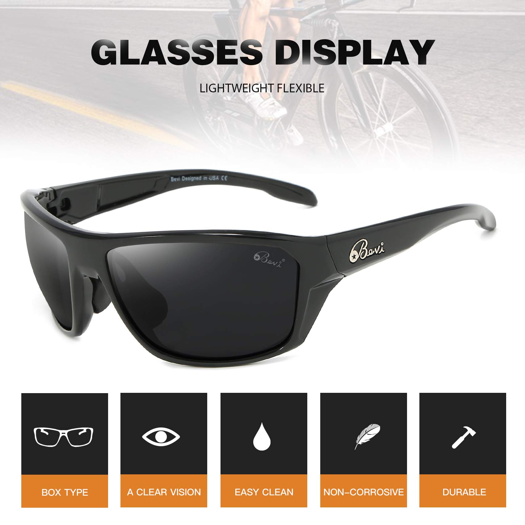 Bevi Polarized Sports Sunglasses for Men & Women - UV Protection Driving, Cycling & Running Shades - Lightweight Comfort for Outdoor Activities