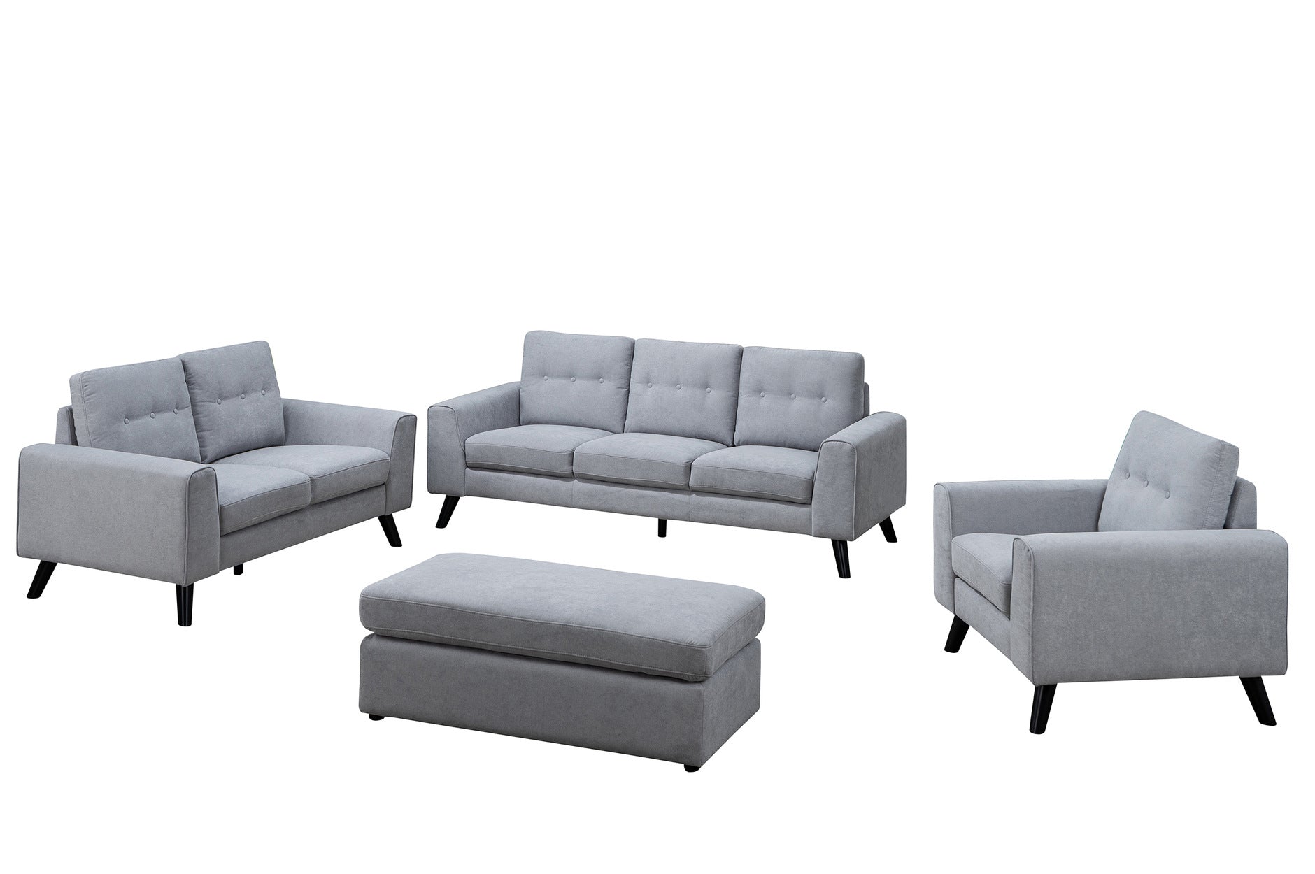 Mid Century Modern Light Grey Living Room Furniture Set - Stylish Sofa & Loveseat for Small Spaces | Perfect for Apartments, Condos & Cozy Homes