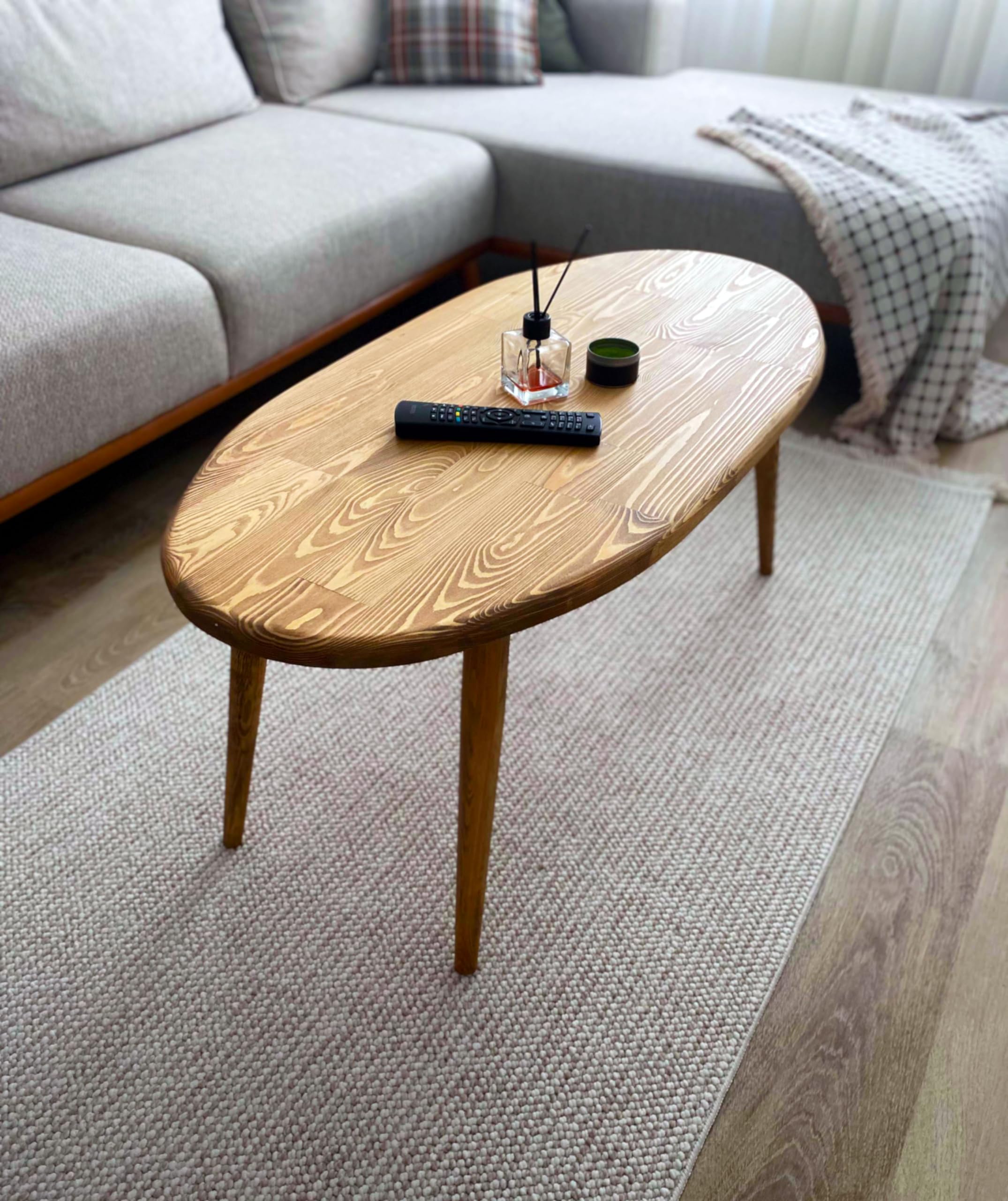 Scandinavian Oval Coffee Table 55x20 Inches - Modern Minimalist Living Room Furniture for Small Spaces & Apartments