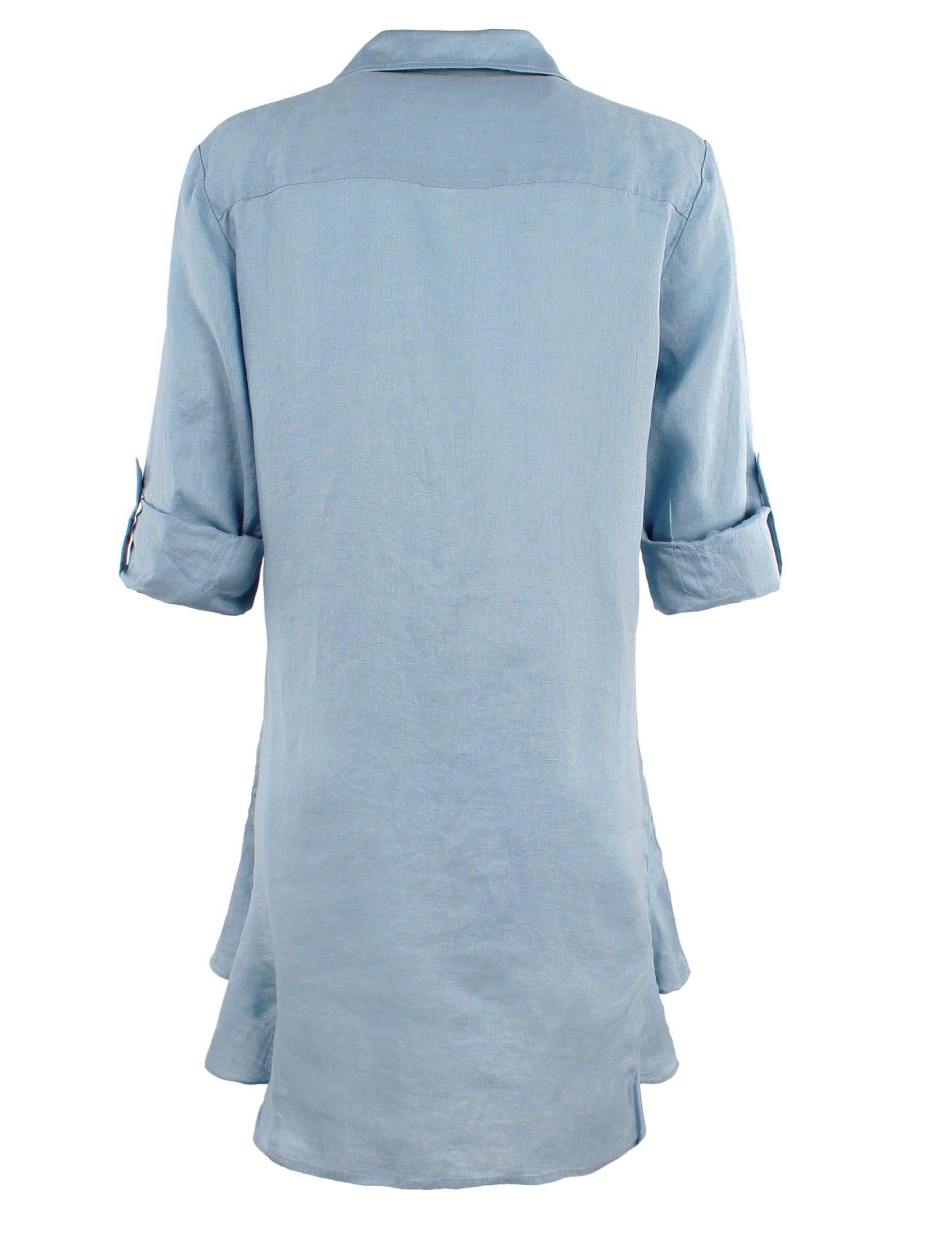 Agatha Ruffle Hem Shirt Dress - Fresh Blue Washed Linen | Women's Casual Summer Dress for Beach, Office & Date Night