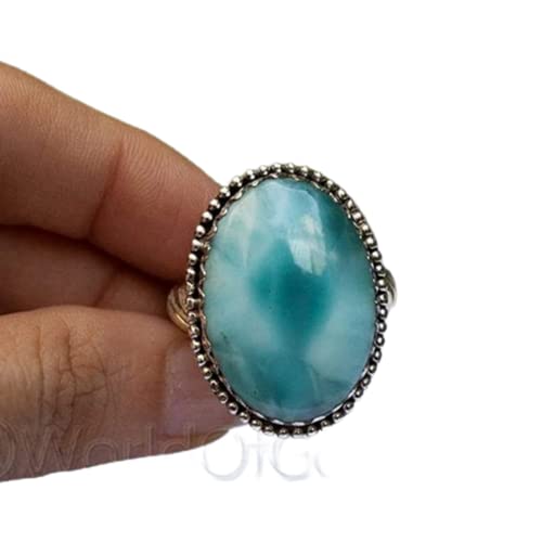 Blue Larimar Stone 925 Sterling Silver Ring | Boho Gypsy Statement Promise Ring | Oval Cabochon Birthstone Jewelry | Perfect for Engagement, Anniversary & Christmas Gifts | Bridesmaid & Bohemian Style Accessory | Ideal for Beach Weddings, Date Nights & Special Occasions