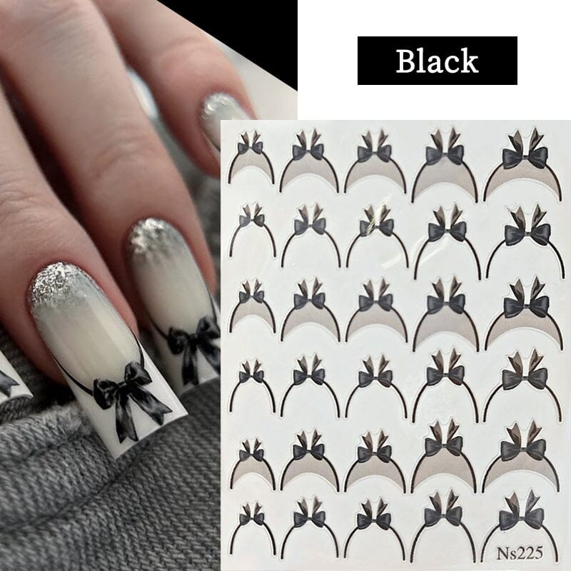 3D French Bowknot Nail Stickers (NS225) - Elegant DIY Nail Art Decals for Salon-Quality Manicures at Home | Perfect for Parties, Weddings & Special Occasions