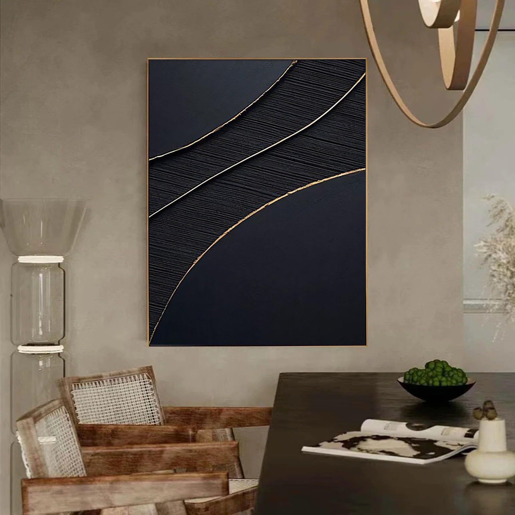 Black Gold Minimalist Textured Abstract Wall Art Painting #MZ049 - Perfect for Modern Home & Office Decor