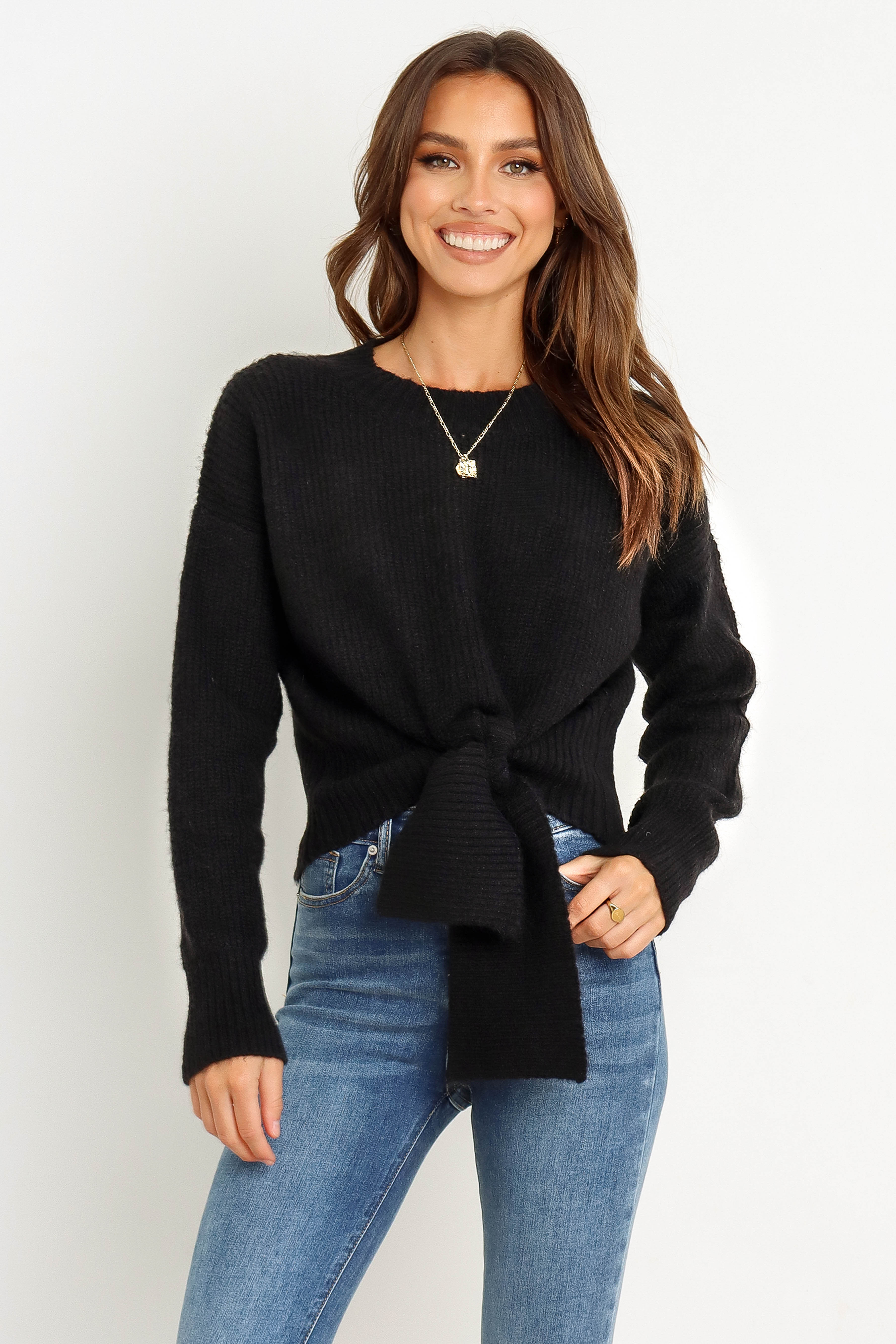 Stylish Black Knit Sweater for Women - Cozy Winter Pullover for Casual Outings & Layering