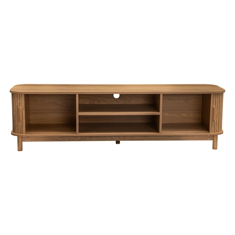 160cm Ribbed Natural Wood TV Stand Entertainment Center - Modern Media Console for Living Room, Bedroom & Home Theater