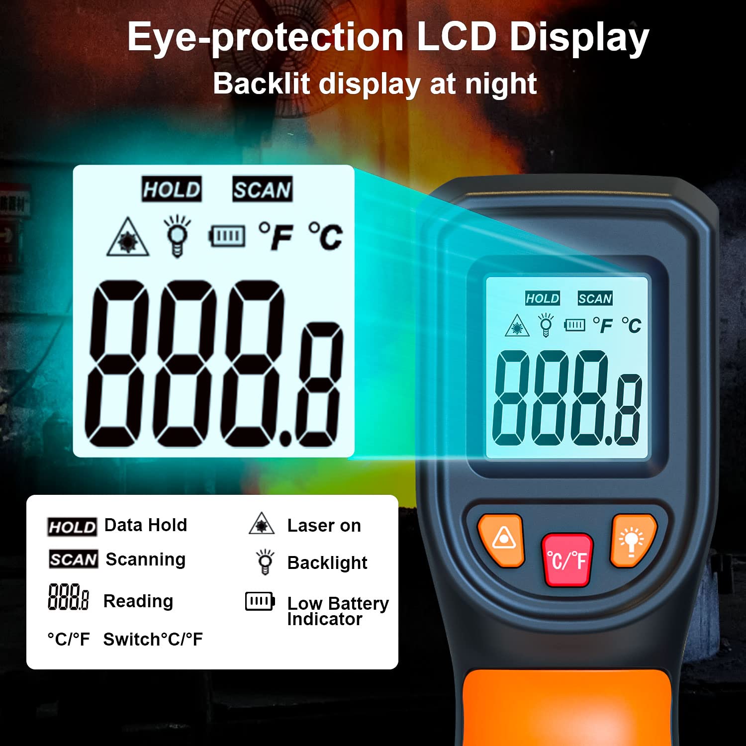 2023 Upgraded Non-Contact Digital Infrared Thermometer Gun -58°F to 1112°F (-50°C to 600°C) for Industrial Use, Kitchen Cooking, Automotive Repair & HVAC Maintenance | Perfect for Food Safety Checks, Engine Diagnostics and Home Temperature Monitoring