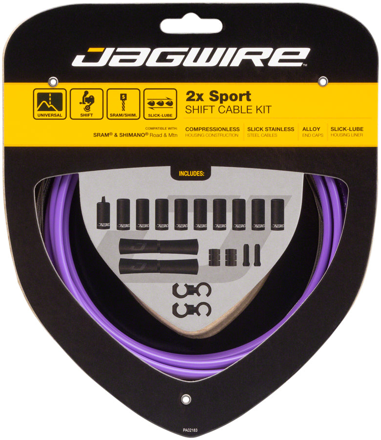 Jagwire 2x Sport Shift Cable Kit for SRAM & Shimano Bikes - Purple | Premium Bike Gear for Smooth Shifting Performance | Perfect for Road Bikes, Mountain Bikes & Cycling Enthusiasts
