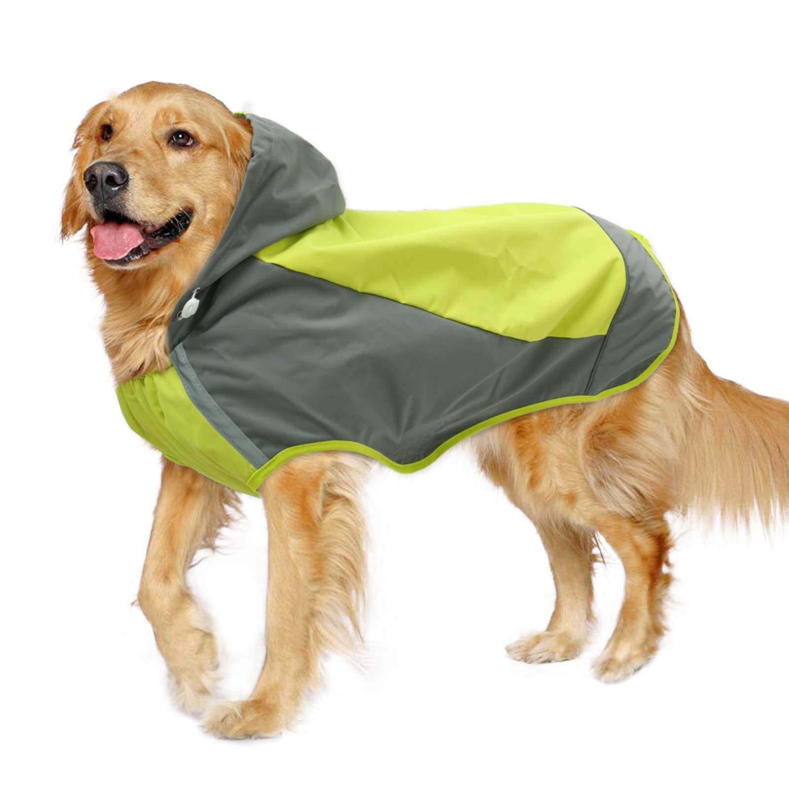 IECOii Waterproof Dog Raincoat with Reflective Stripes & Adjustable Hood - Lightweight Dog Rain Jacket with Magic Sticker for Medium & Large Dogs - Perfect for Walking in Rainy Weather & Nighttime Safety