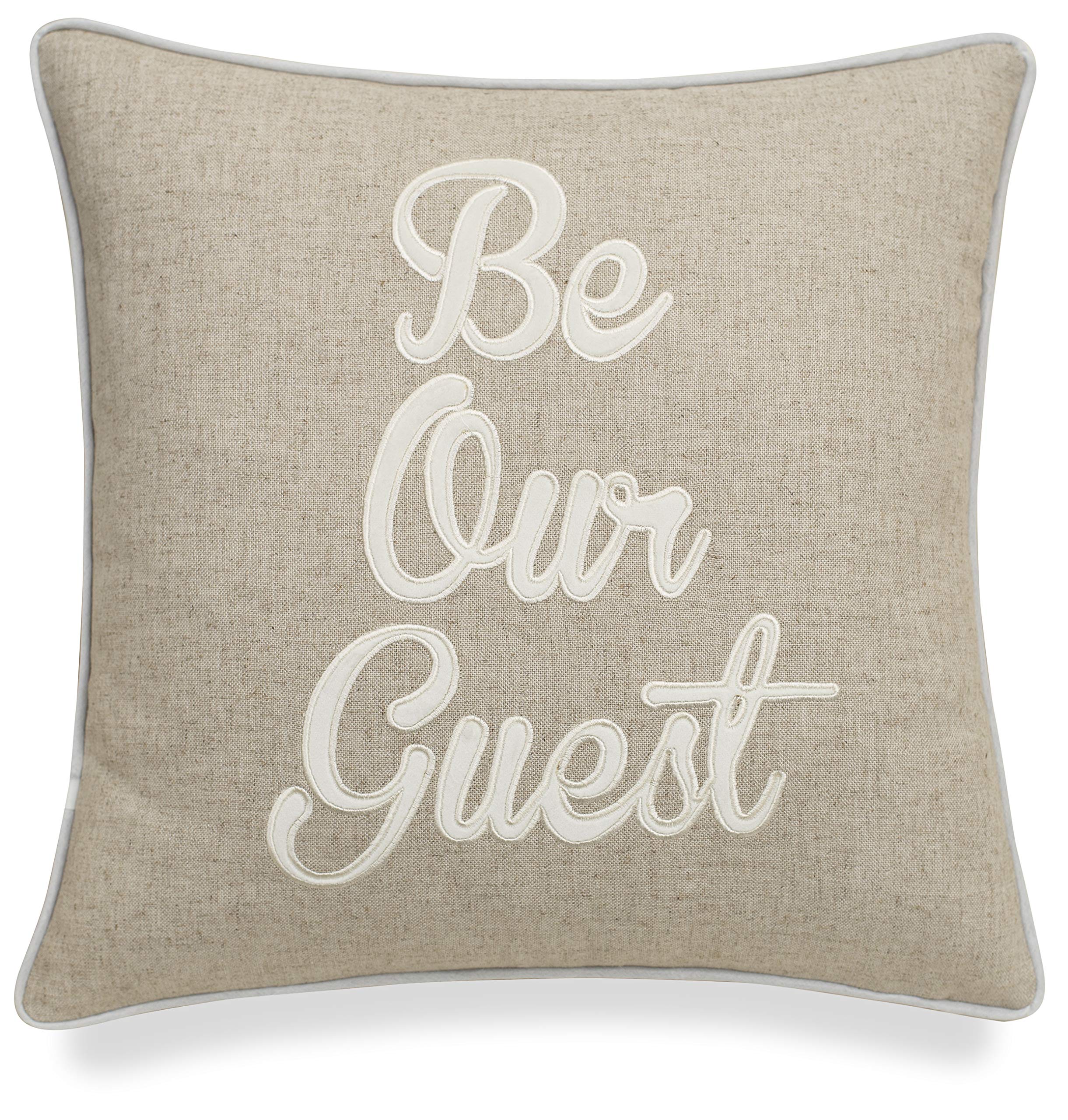 EURASIA DECOR Be Our Guest Embroidered Square Accent Throw Pillow Cover - 18x18 Inches, Linen - Perfect for Guestroom, Bedroom, Couch, and Outdoor Patio Decor