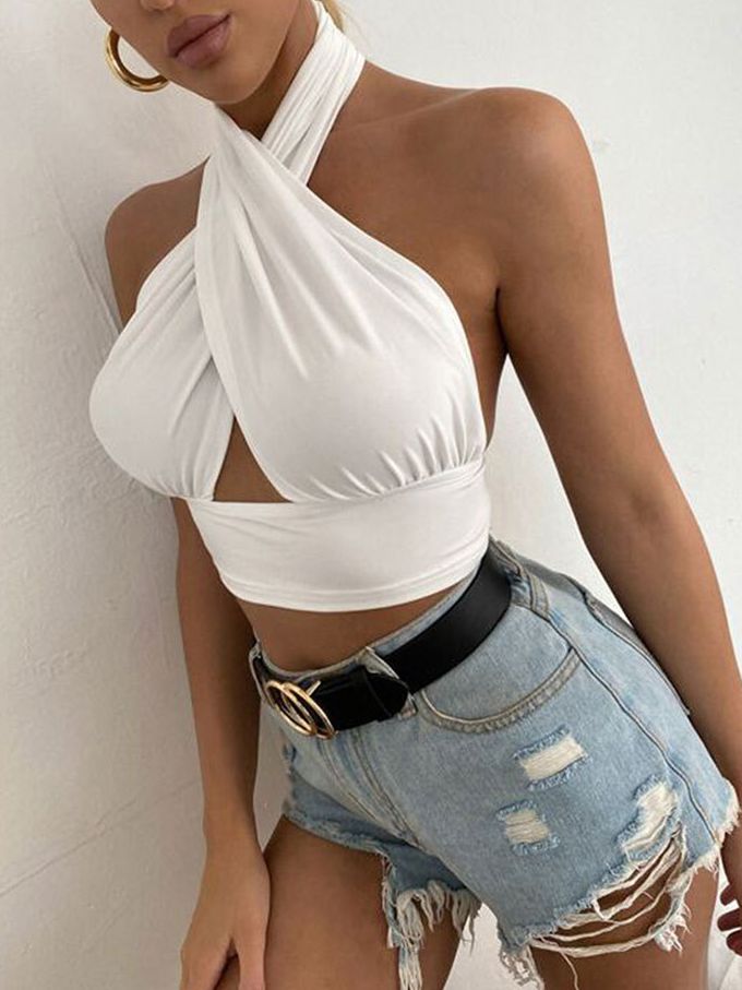 ZASUWA Women's Sexy Cross Halter Hollow Out Backless Tank Top - Perfect for Summer Beach, Party & Night Out
