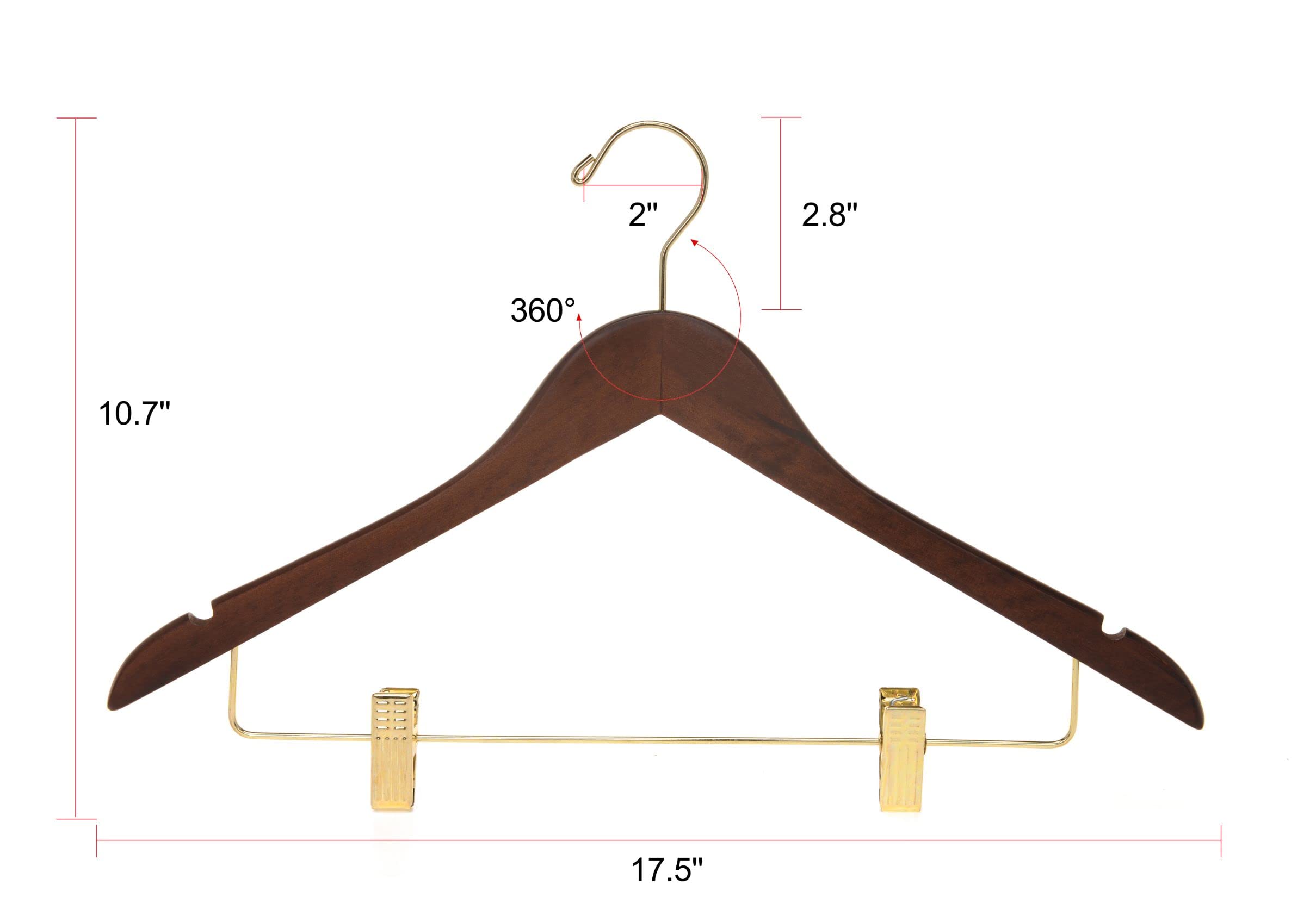 Premium 80-Pack Wooden Skirt & Pants Hangers with Adjustable Gold Metal Clips - Swivel Hook for Coats, Jackets, Blouses & Suits - Durable Walnut Finish - Space-Saving Closet Organization Solution for Retail Stores & Boutiques