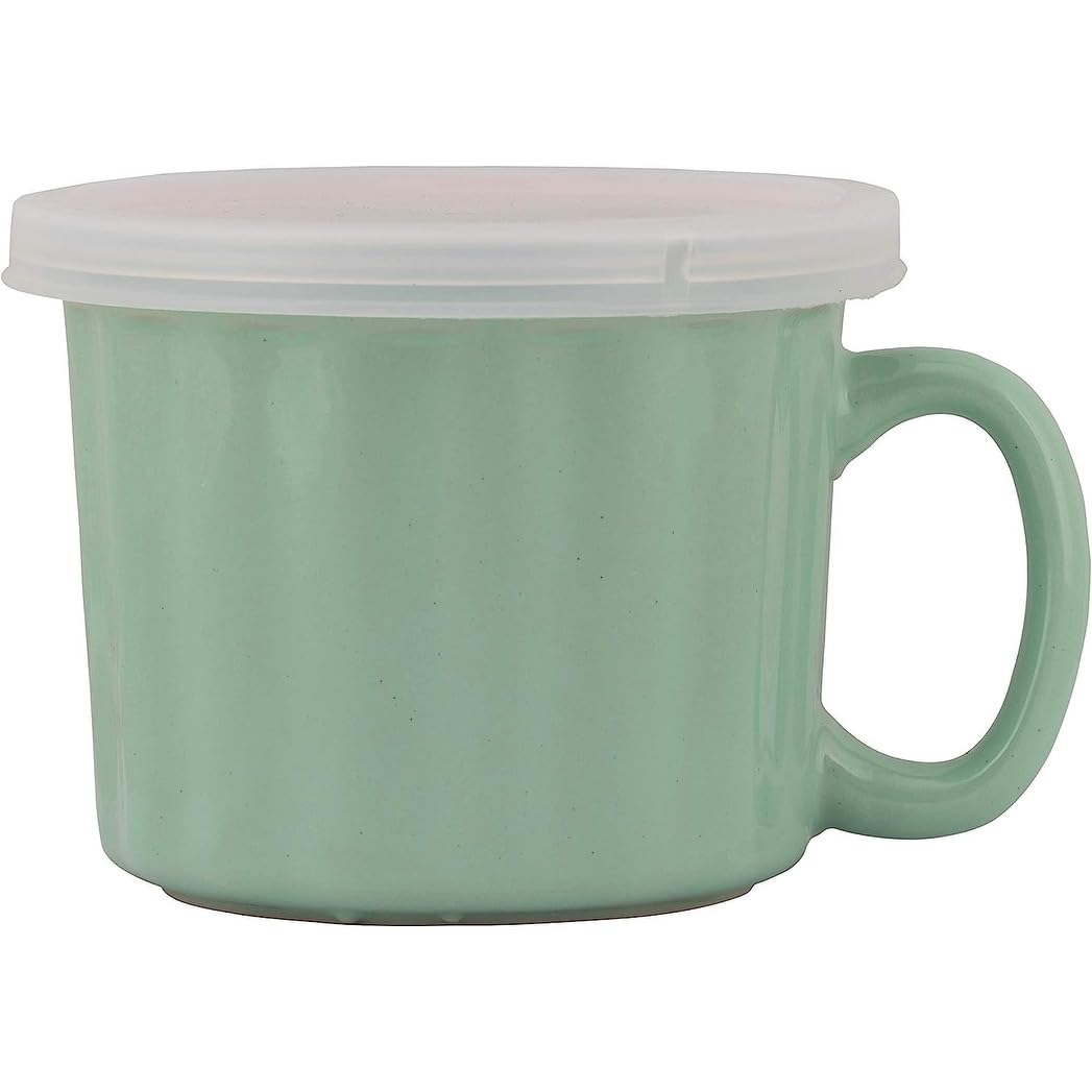 Strawberry Street 16 oz Soup Mugs with Lids - Set of 4 Turquoise Ceramic Bowls for Soup, Cereal, Pasta & Hot Drinks - Microwave & Dishwasher Safe