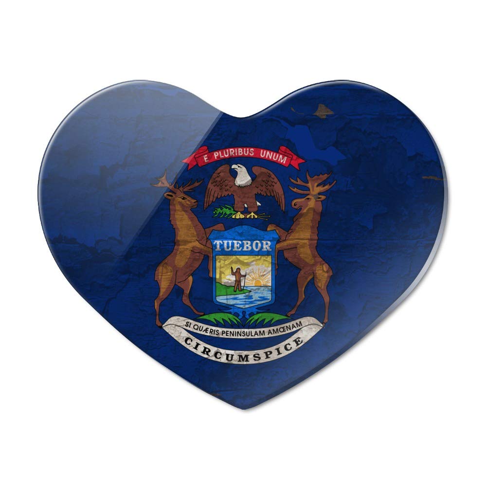 Vintage Distressed Michigan State Flag USA Heart Acrylic Refrigerator Magnet - Perfect for Kitchen Decor, College Dorm Fridge, or Patriotic Home Accessories