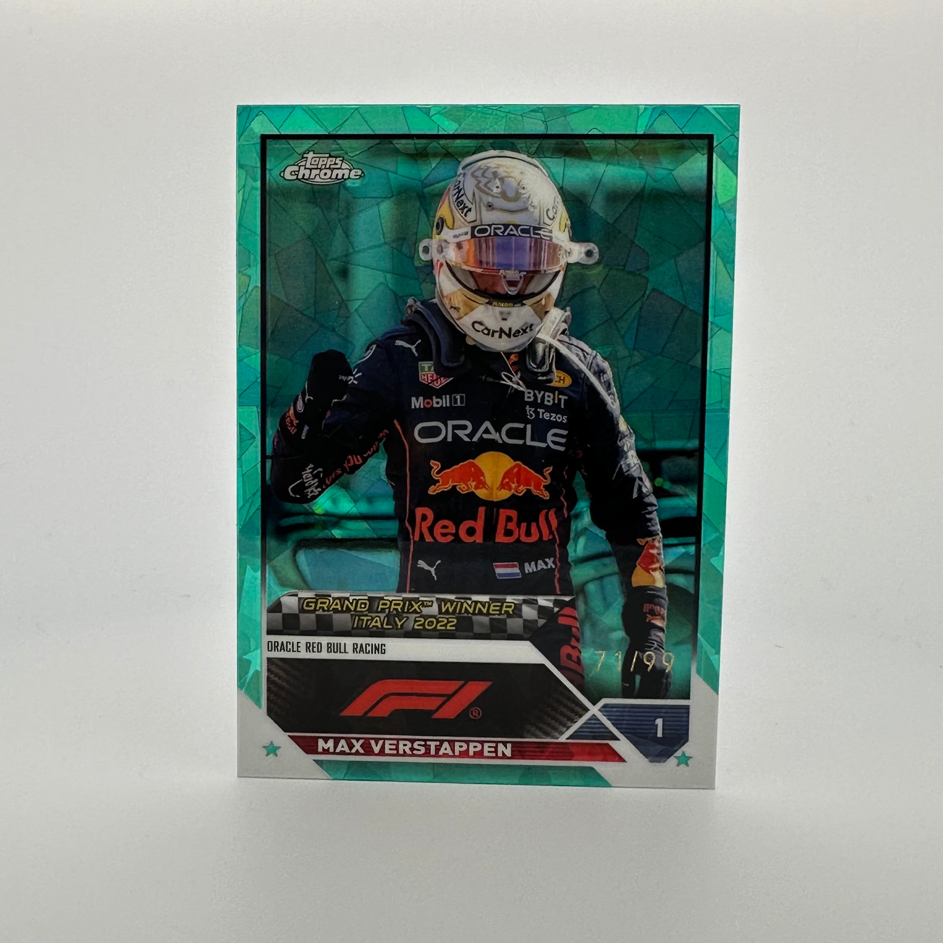 2023 Topps Chrome Sapphire #159 Max Verstappen 71/99 Aqua - Rare F1 Racing Card for Collectors & Fans - Perfect for Display, Trading, and Sports Memorabilia Collections