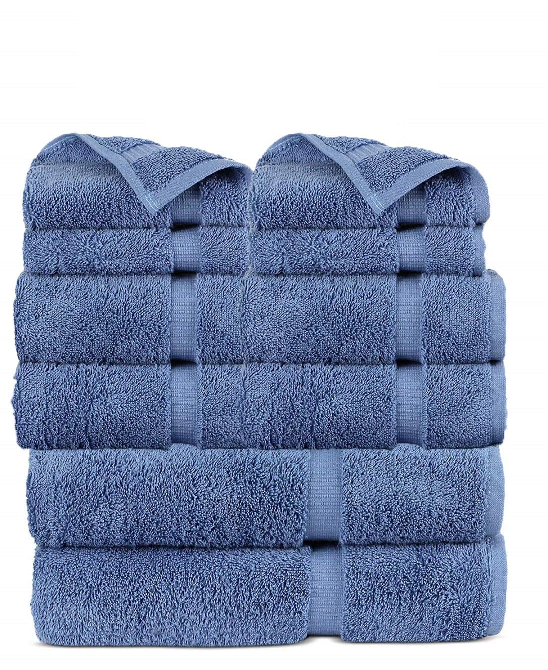 Premium FTB Classic Turkish Luxury Hotel & Spa Bath Towel Set - 10 Piece 100% Cotton Towels in Wedgewood Blue - Ultra Soft & Absorbent for Bathroom, Spa & Guest Room Decor