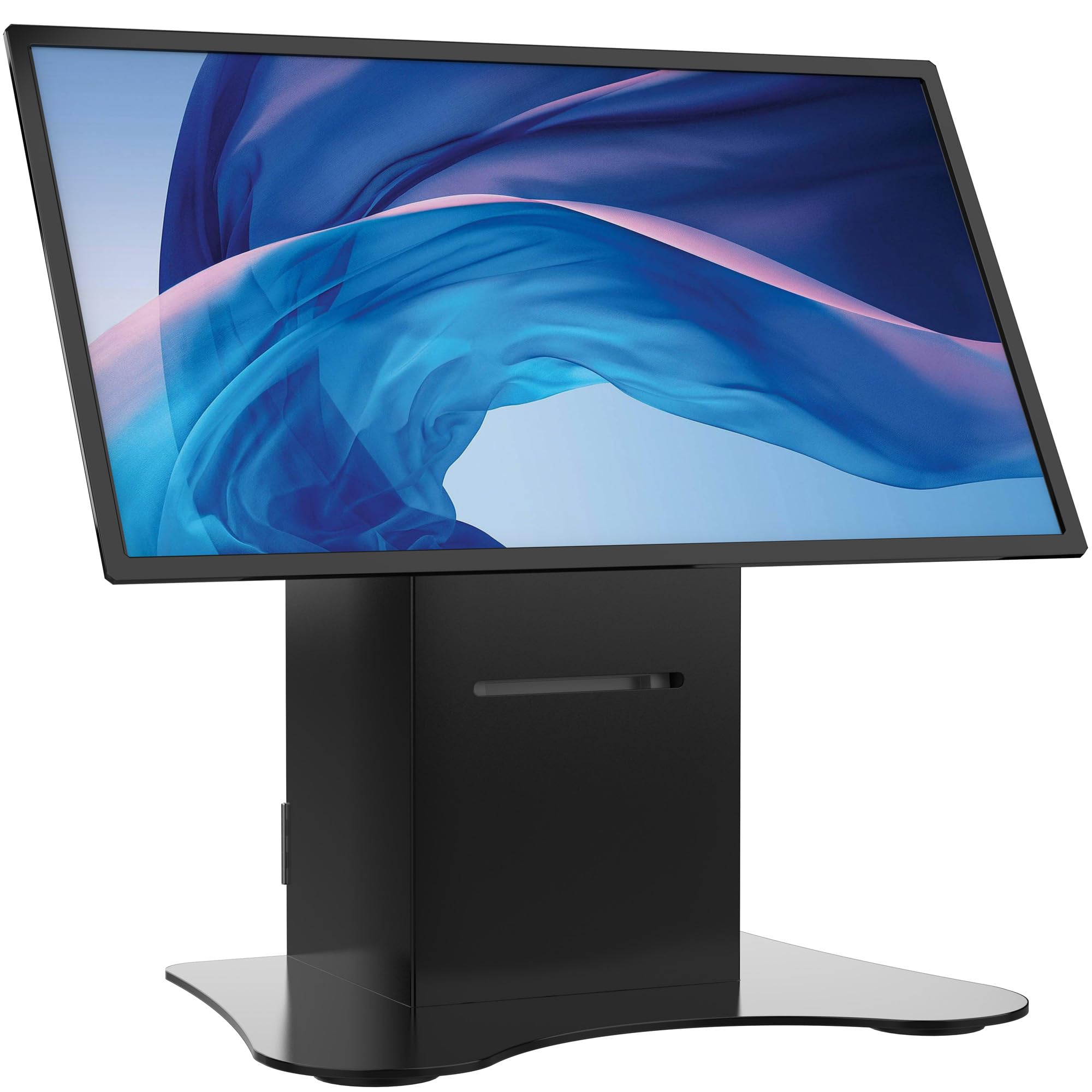 Black Tabletop VESA Mount with Printer Shelf - CTA VESA Compatible Monitor Stand for Retail POS, Ordering Screens & Office Desks - Space-Saving Dual-Purpose Design (ADD-PARAFPDM) - Perfect for Small Business, Restaurant Kiosks & Home Office Setups