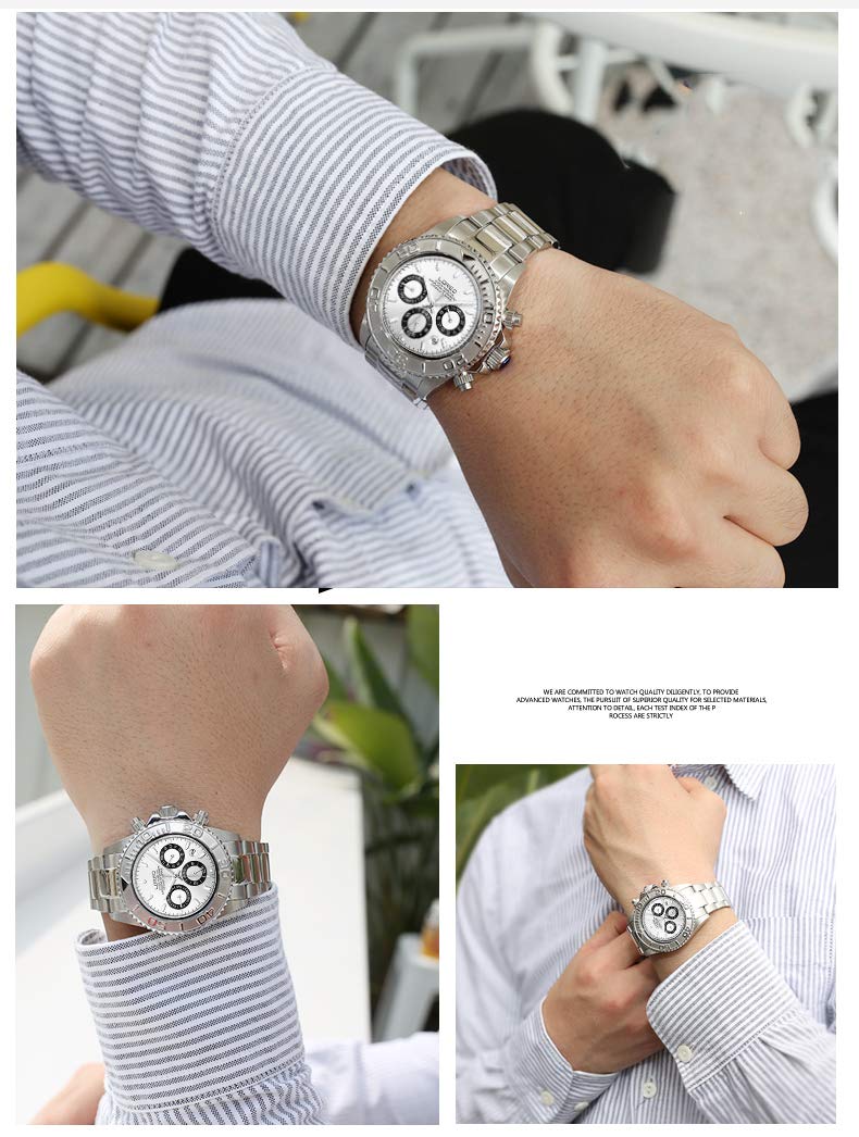 LOREO Men's Automatic Watch - Stainless Steel Silver Case, Sapphire Crystal, Ceramic Bezel, Date Display, 200M Waterproof Military Dive Watch for Swimming, Snorkeling & Outdoor Adventures